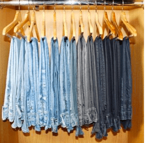 Color coded hanging jeans 