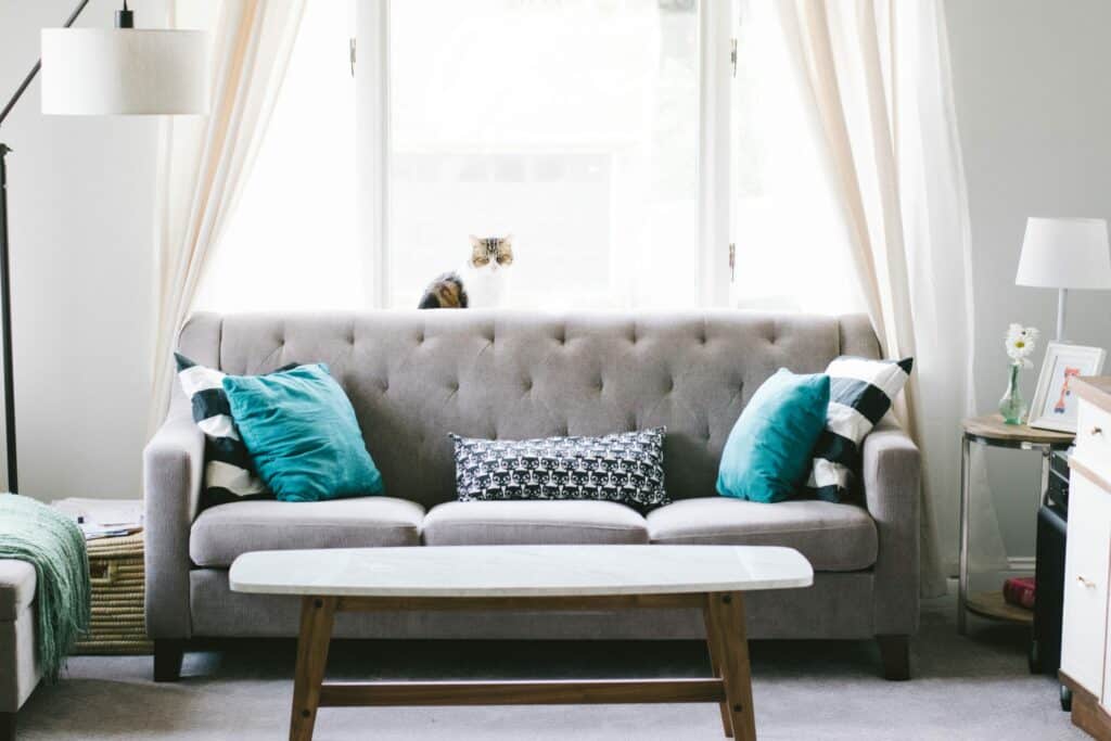 A white living room staged to sell
