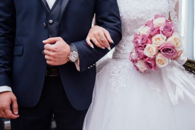 close up of bride and groom
